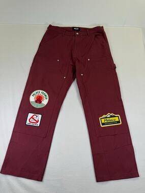 Palace Badge Work Trouser Burgundy Patch Carpenter Pants Size 34 NWOT